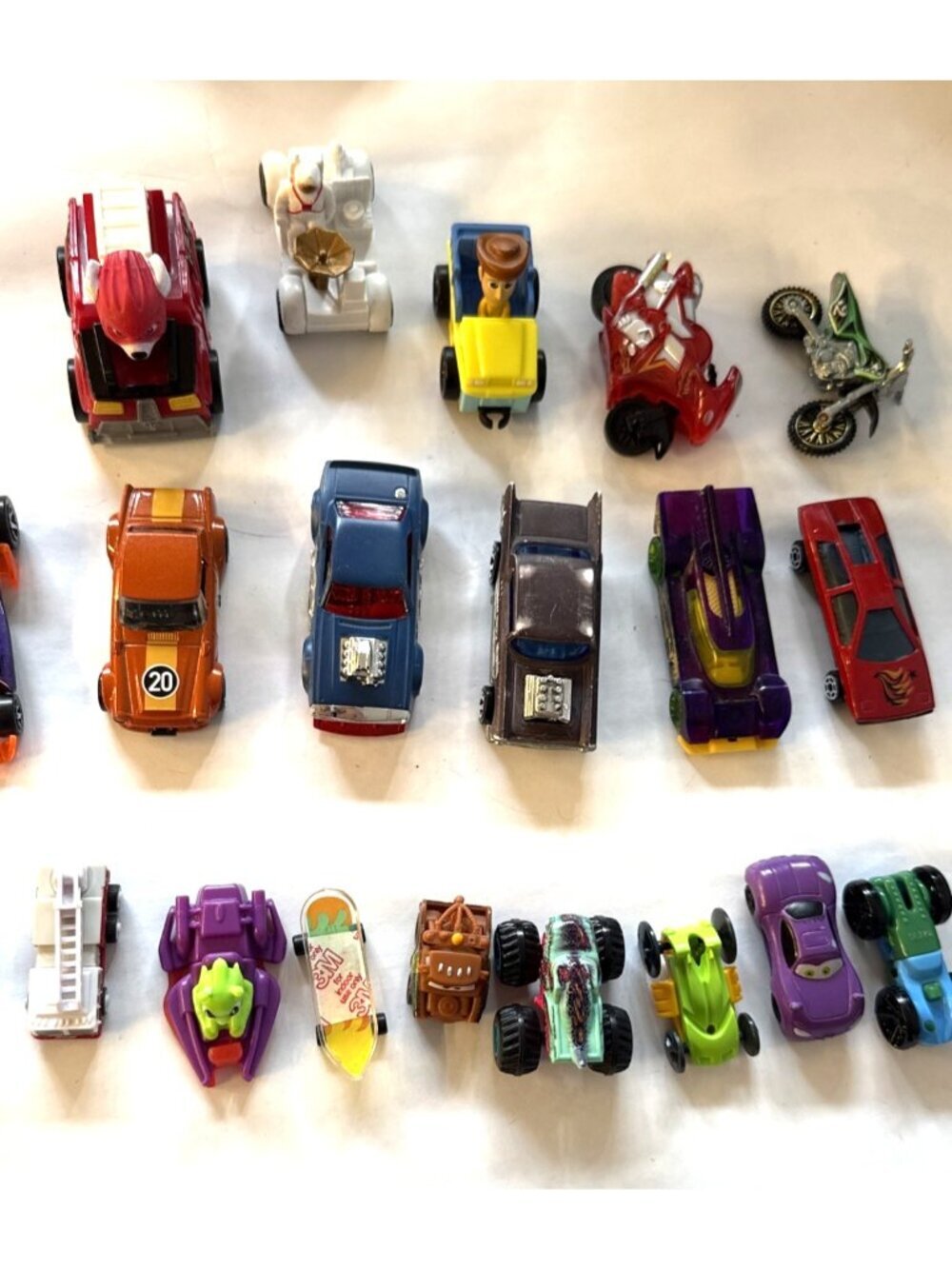21 Lot Cars Hot Wheels Zuru Disney Pixar Paw Patrol Woody Motorcycles Unbranded
